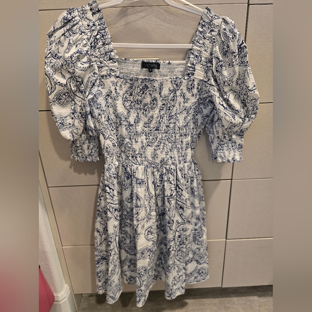 STATE Blue and White Paisley Mini Dress